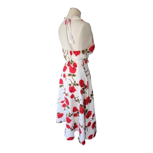 Stop Staring! White Halter Dress with Red Floral Print Size Small – Retro Pin-Up - Picture 4 of 9